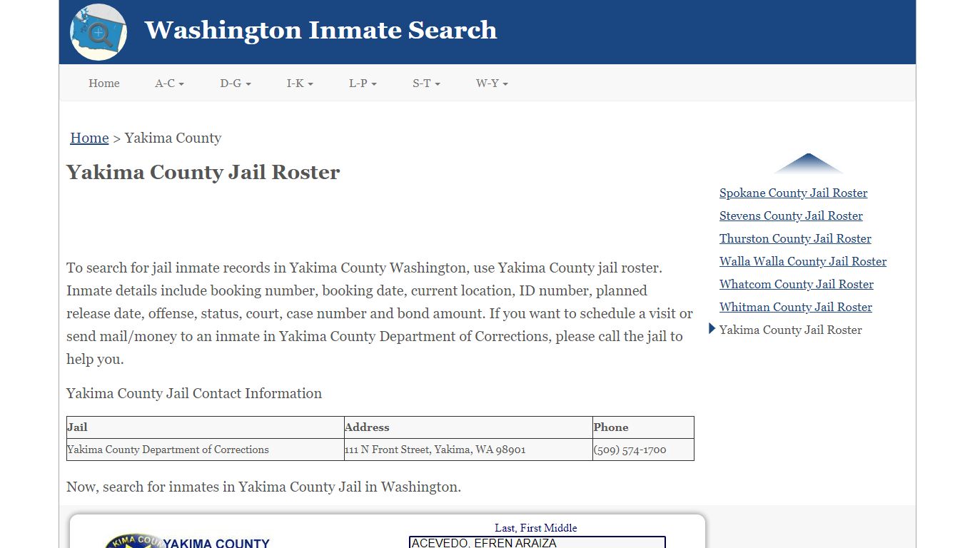 Yakima County Jail Roster - Washington Inmate Search